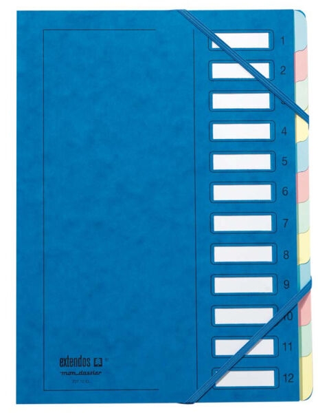 Trieur Papier à élastiques de 12 compartiments - Bleu EXTENDOS