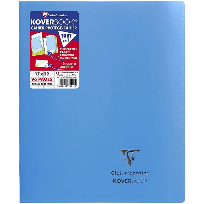 Cahier Koverbook 170 x 220 mm - 96 pages Grands carreaux
