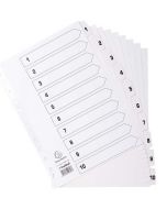 Jeu de 10 Intercalaires numériques en carte blanche - 1 à 10 - 223 x 297 mm : EXACOMPTA