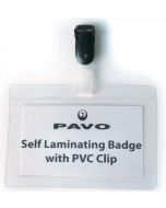 Photo  Badges plastifiés avec clip - Ouverture par le bas - 90 x 54 mm : PAVO