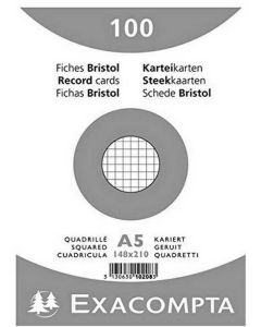 Fiches Bristol quadrillées sous film - 148 x 210 mm - Blanc EXACOMPTA Lot de 100