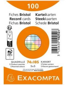 Fiches Bristol quadrillées sous film - 74 x 105 mm - Assortiment EXACOMPTA Lot de 100