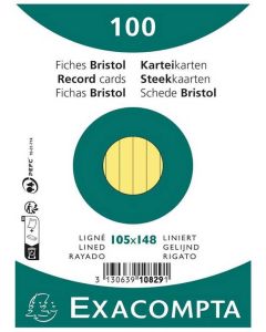 Fiches Bristol lignées sous film - 105 x 148 mm - Jaune EXACOMPTA Lot de 100