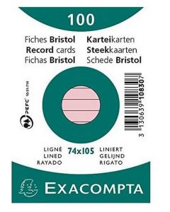 Fiches Bristol lignées sous film - 74 x 105 mm - Rose EXACOMPTA Lot de 100