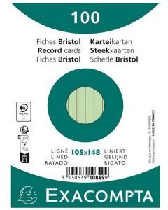 Fiches Bristol lignées sous film - 105 x 148 mm - Vert EXACOMPTA Lot de 100