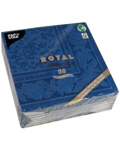 Photo Lot de 50 serviettes en papier - Bleu - 400 x 400 mm : PAPSTAR ROYAL Collection Ornements Image
