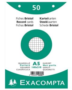 Fiches Bristol quadrillées perforées sous film - 148  x 210 mm - Blanc EXACOMPTA Lot de 50