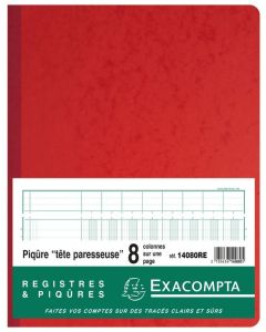Registre à têtes paresseuses - 8 colonnes - 320 x 250 mm - Rouge EXACOMPTA Image