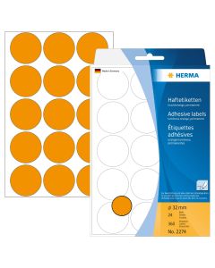 HERMA : étiquettes adhésives rondes - 32,0  mm - Orange fluo