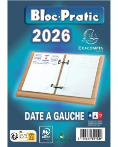 Recharge Bloc éphéméride 2026 - Date à gauche EXACOMPTA