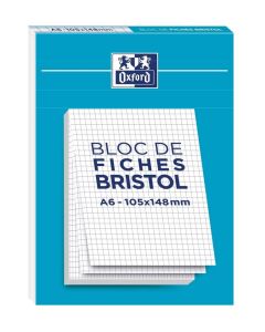 Fiches Bristol quadrillées A6 105 x 148 mm - Blanc OXFORD Lot de 30