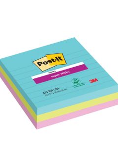 POST-IT Bloc-note adhésif ligné - Assortiment - 101 x 101 mm Super Sticky Lot de 3