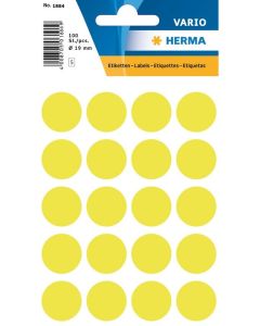 HERMA 1884 : Lot de 100 étiquettes adhésives rondes - 19,0 mm - Jaune fluo