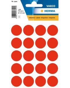 HERMA 1876 : Lot de 100 étiquettes adhésives rondes - 19,0 mm - Rouge fluo