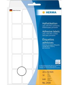 HERMA : Lot de 640 étiquettes adhésives - 22,0 x 32,0 mm - Blanc