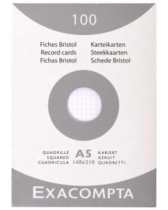 Fiches Bristol quadrillées - 148 x 210 mm - Blanc : EXACOMPTA