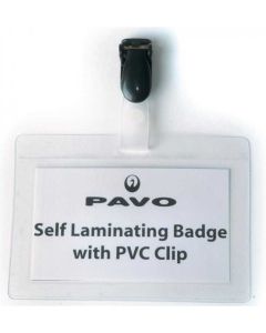 Badge plastifié avec clip - Ouverture par le bas - 90 x 54 mm PAVO