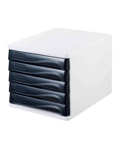 Photo Bloc de rangement - 5 tiroirs - Blanc/Noir : HELIT H6129498