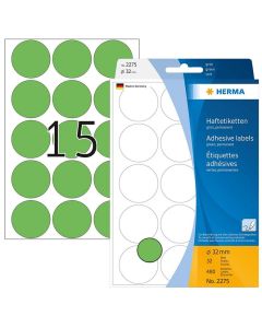 Photo HERMA 2275 : Lot de 480 étiquettes adhésives rondes - 32,0  mm - Vert