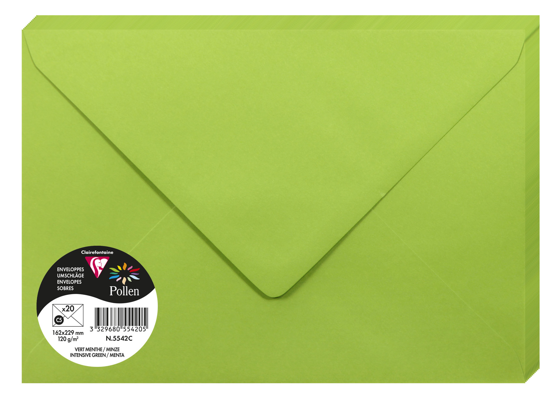 POLLEN Enveloppes - C5 162 x 229 mm - Vert Menthe Lot de 20