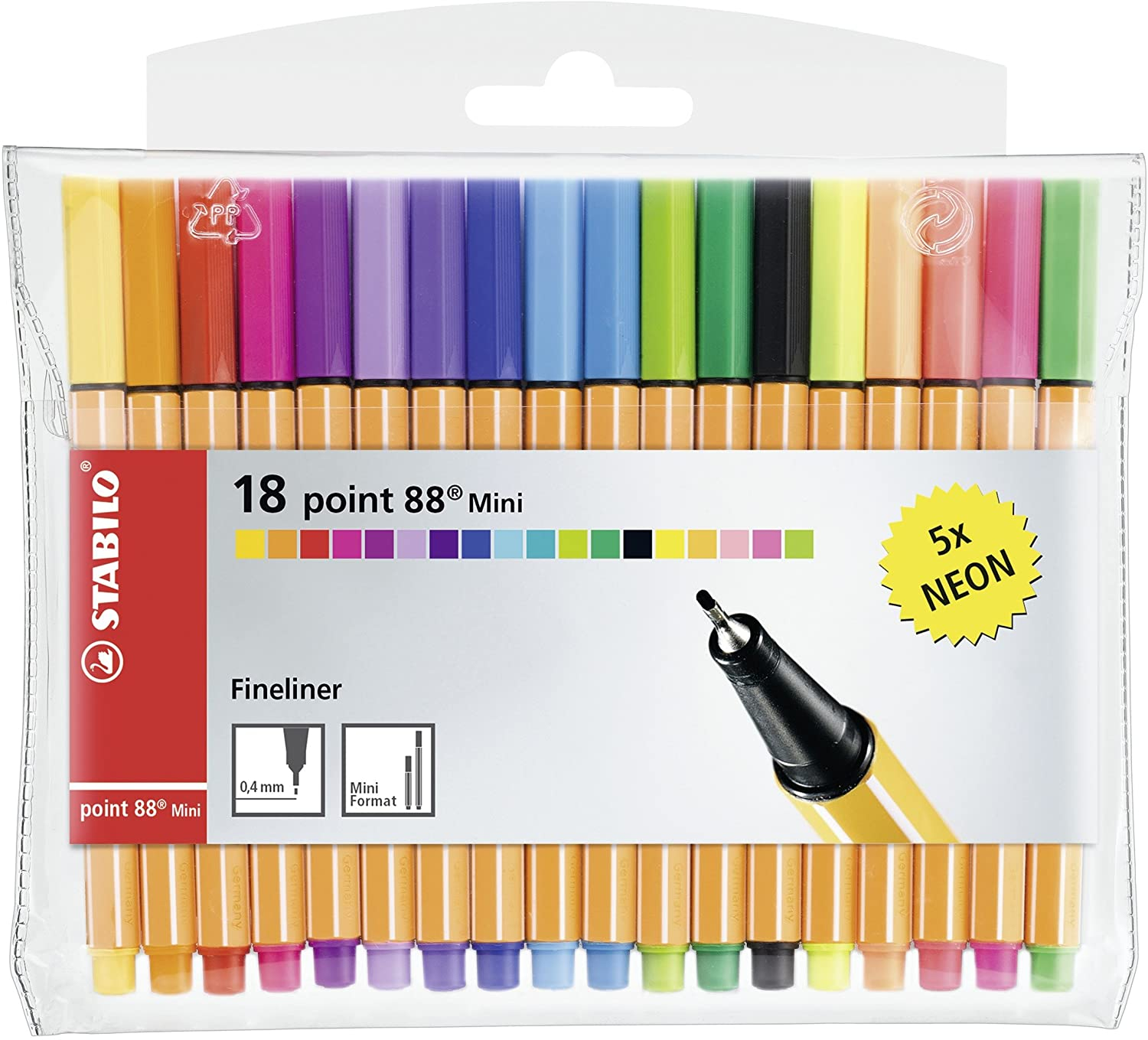 STABILO Lot de 18 stylos feutres Fluo - Fineliner point 88 Mini (Ecriture  et dessin)