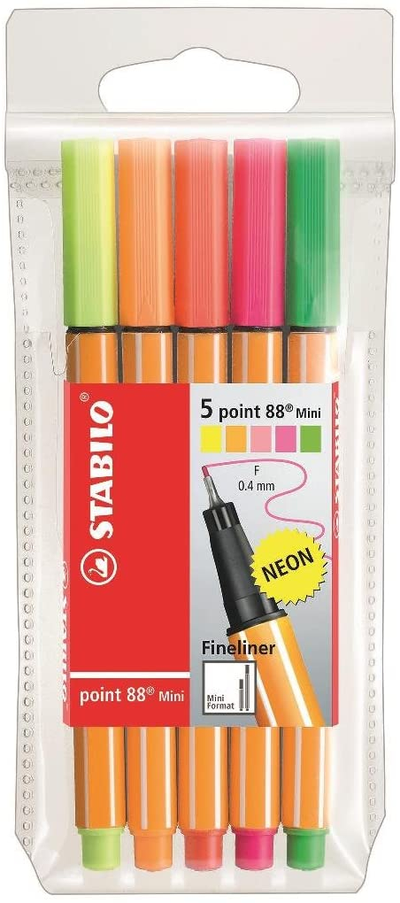 STABILO Lot de 5 stylos feutres Fluo - Fineliner point 88 Mini (Ecriture et  dessin)
