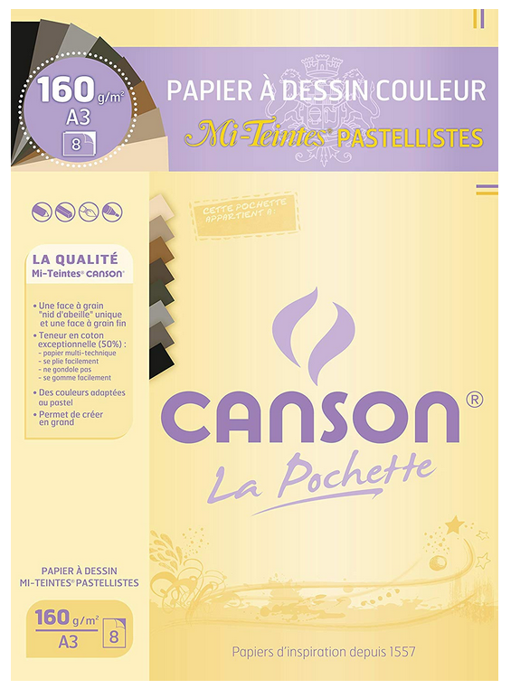 Feuille de papier dessin Mi-teintes A3 Assortiment Pastel CANSON 200002754
